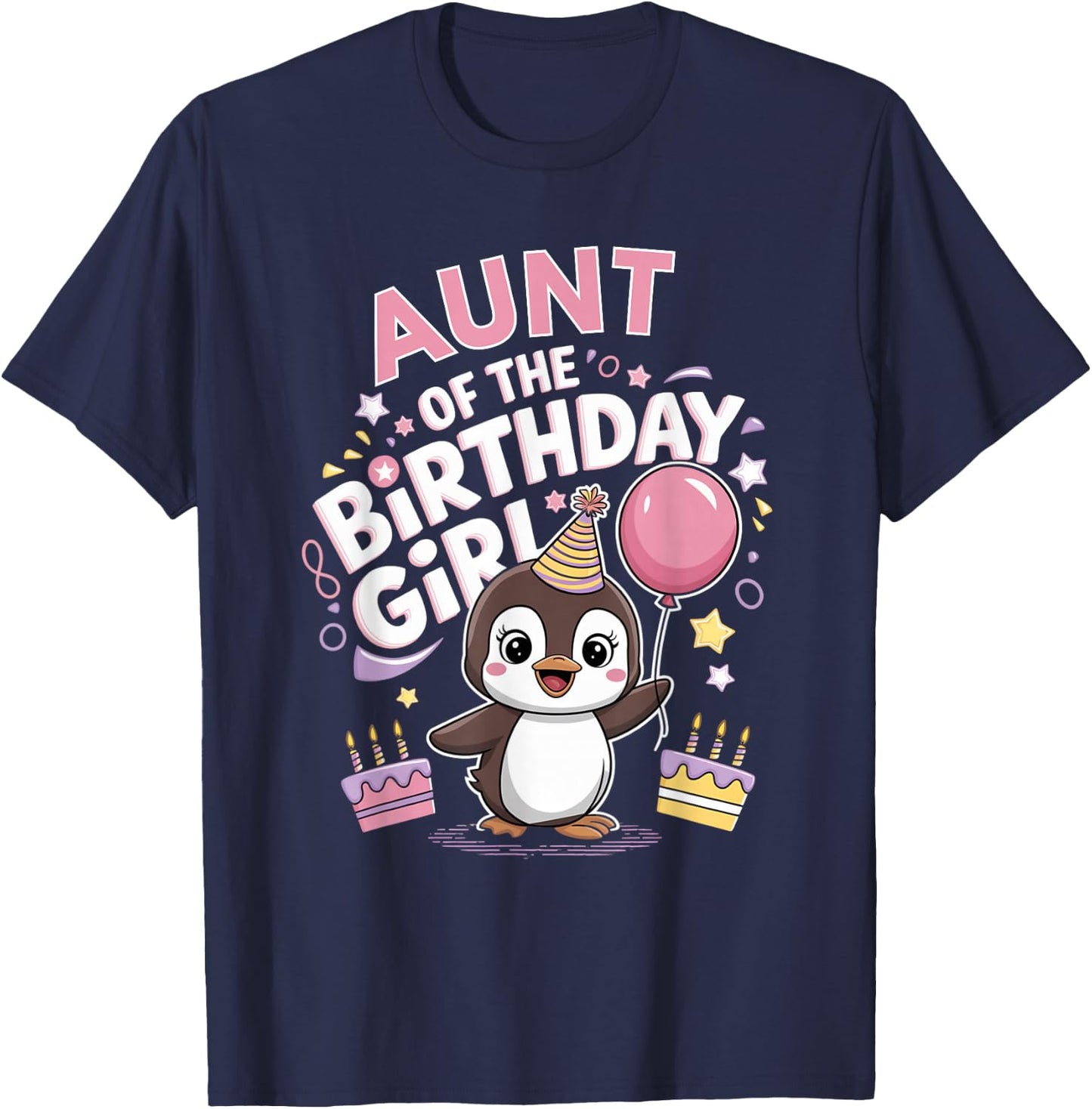 Aunt of the Birthday Girl Pesto Baby Penguin Party T-Shirt - T-Shirt | Navy