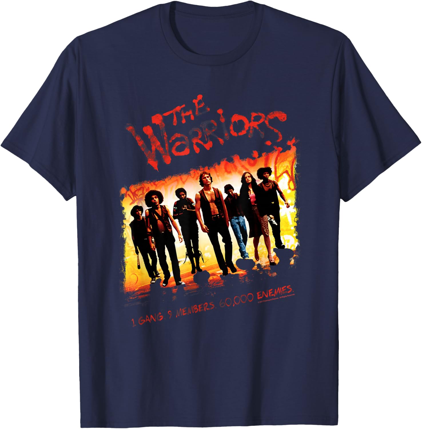 Warriors One Gang - Herren & Damen, Schwarz, S, Kurzarm, Klassische Passform, Streetwear, , mit Rundhalsausschnitt, Baumwolle 60%, Polyester 40% T-Shirt - T-Shirt | Navy