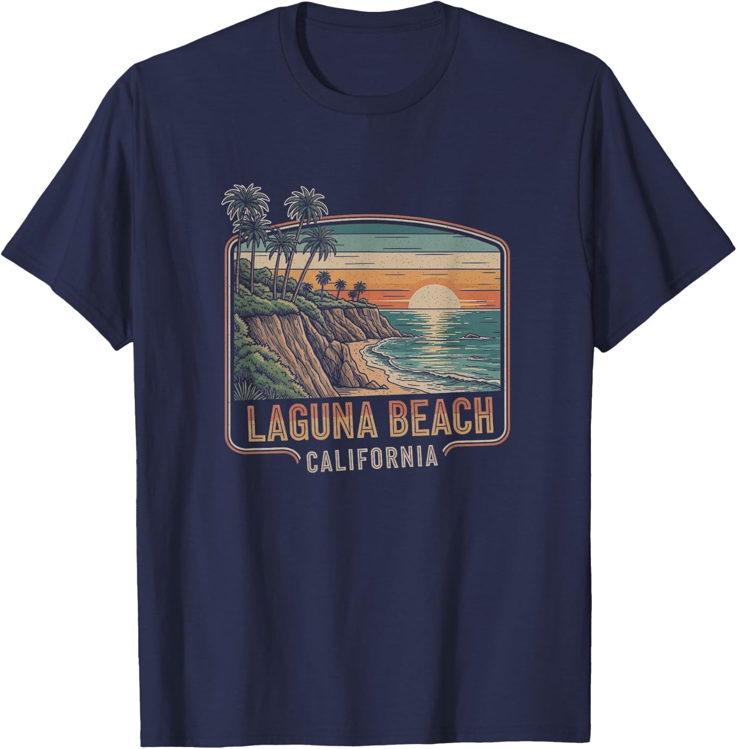 Retro Laguna Beach California Drawing Art Design T-Shirt - T-Shirt | Navy