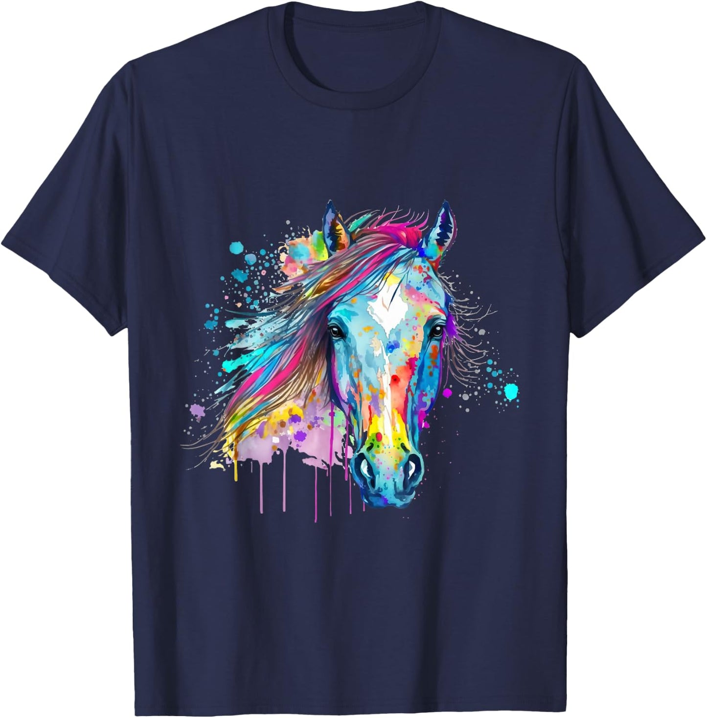 Colorful Wild Horse Mane Face Head T-Shirt - T-Shirt | Navy