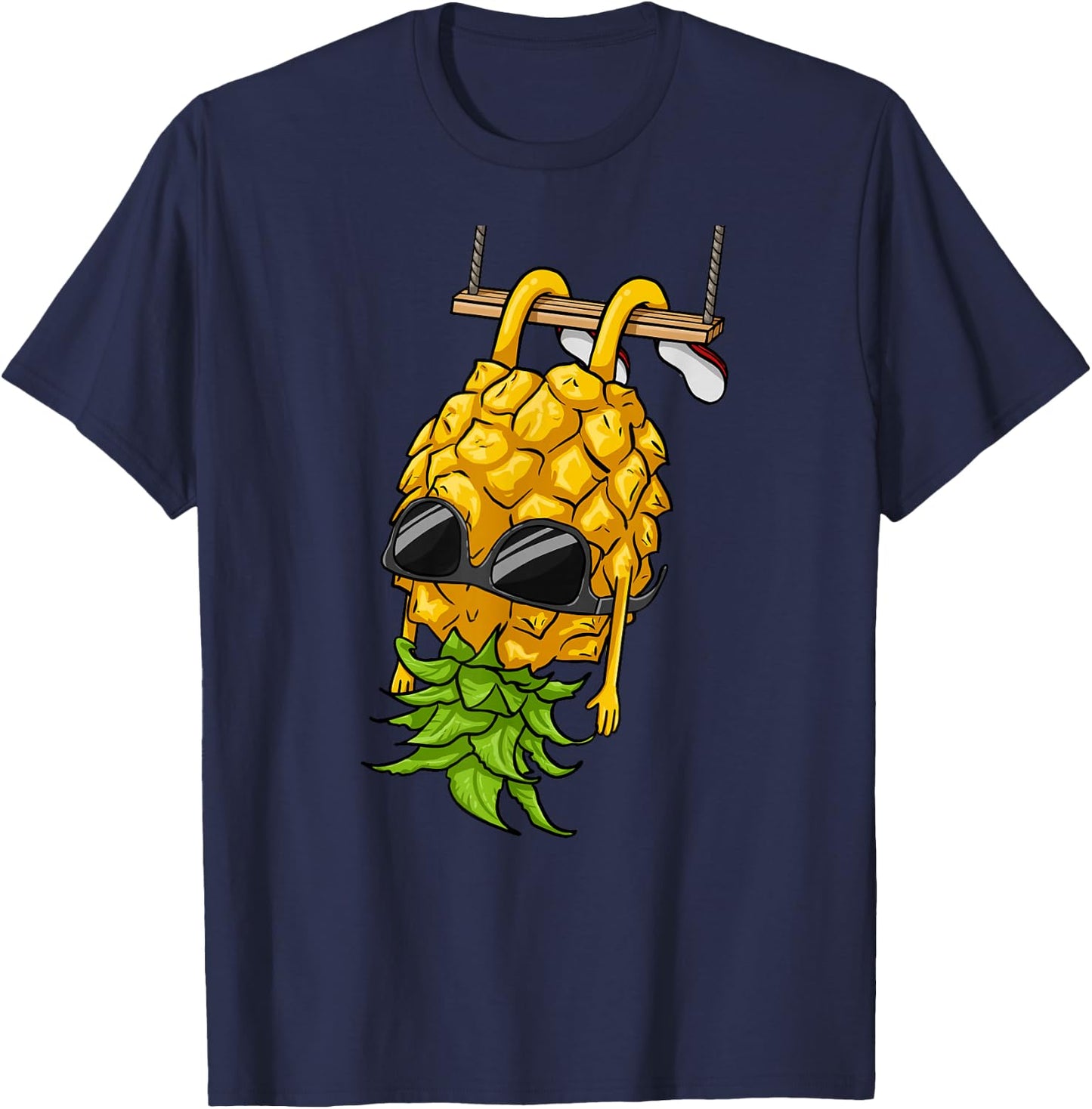 Swinging Pineapple Cartoon Swinger Upside Down Pineapple T-Shirt - T-Shirt | Navy