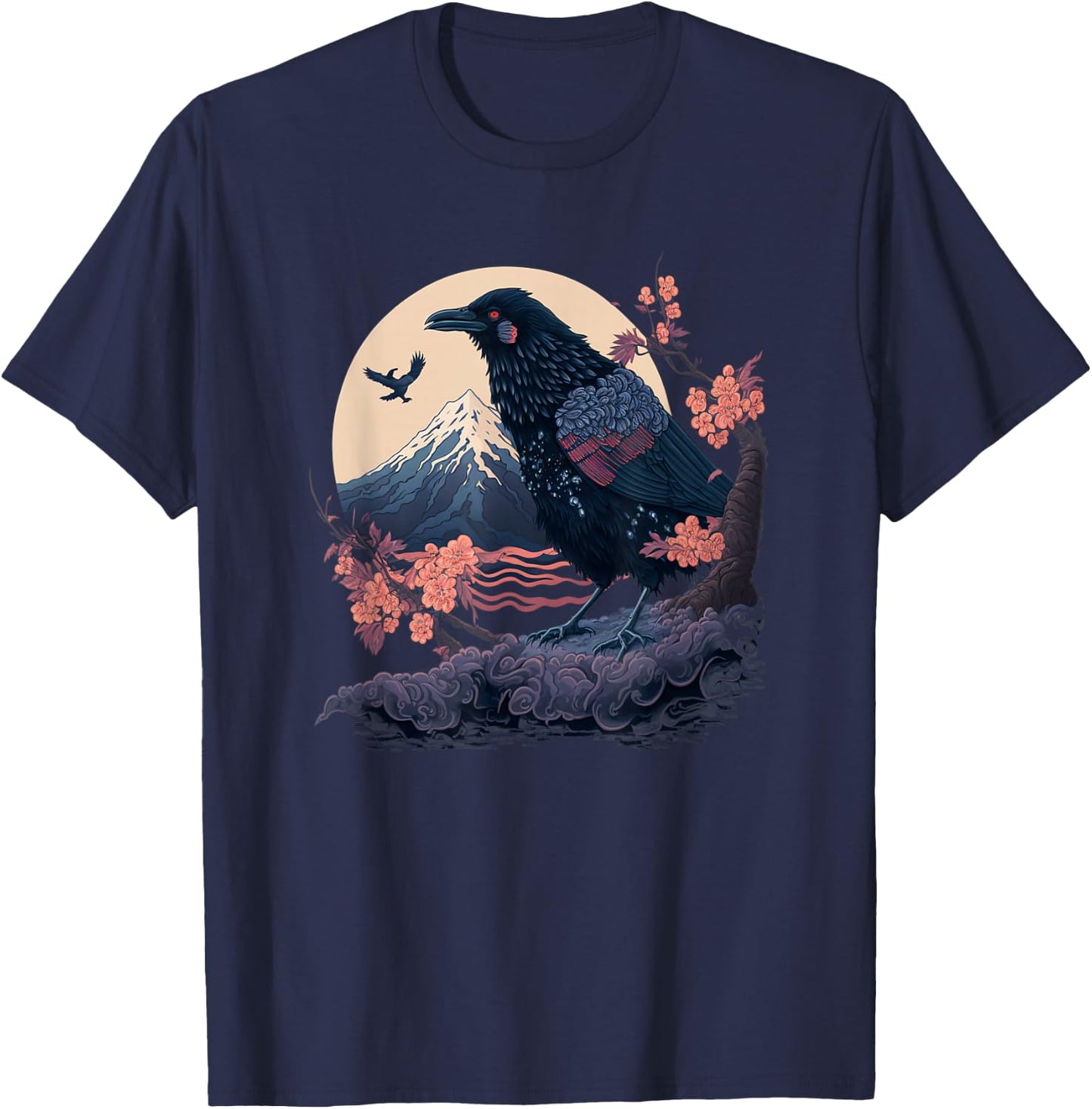 Surrealism Japanese Painting Crow Raven T-Shirt - T-Shirt | Navy