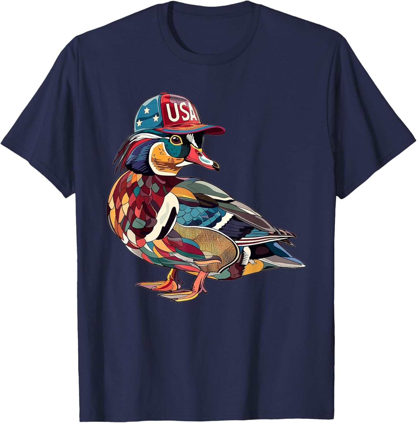 Wood Duck With USA Hat T-Shirt - T-Shirt | Navy
