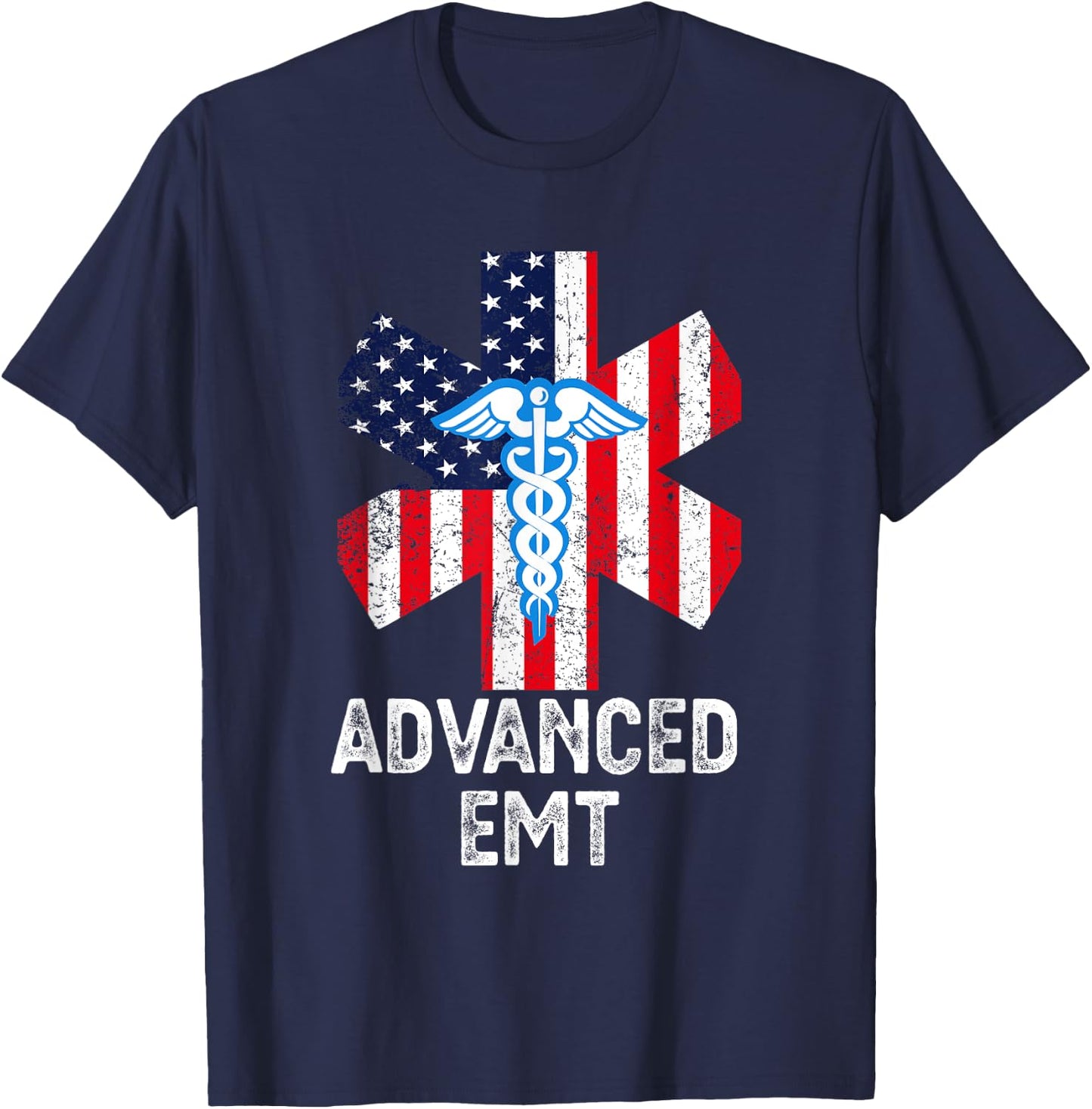 American Flag USA Advanced EMT AEMT Medical Technician Women Men T-Shirt - T-Shirt | Navy