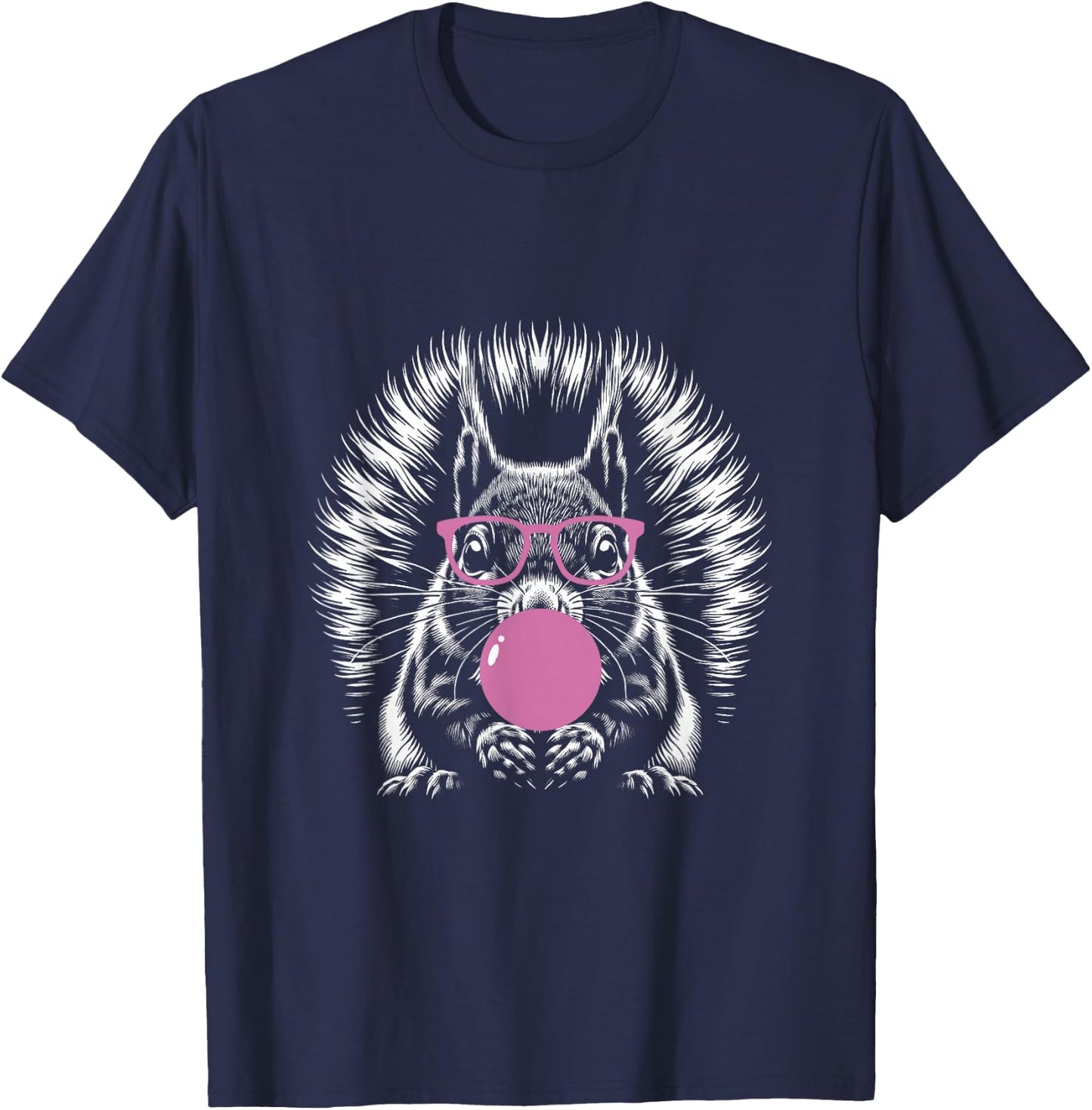 Cute Adorable Squirrel Blowing a Bubblegum Bubble Design T-Shirt - T-Shirt | Navy