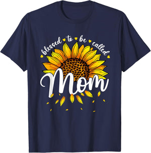 Blessed To Be Called Mom Cute Sunflower Women Mothers Day T-Shirt - T-Shirt | Navy
