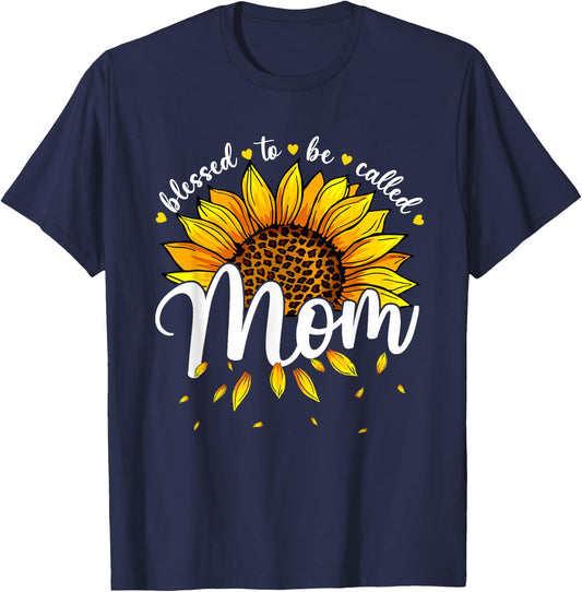 Blessed To Be Called Mom Cute Sunflower Women Mothers Day T-Shirt - T-Shirt | Navy