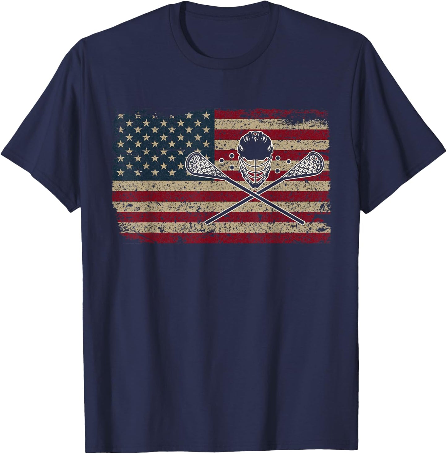 American Flag Lacrosse Gift Proud USA Lax Player Jersey T-Shirt - T-Shirt | Navy