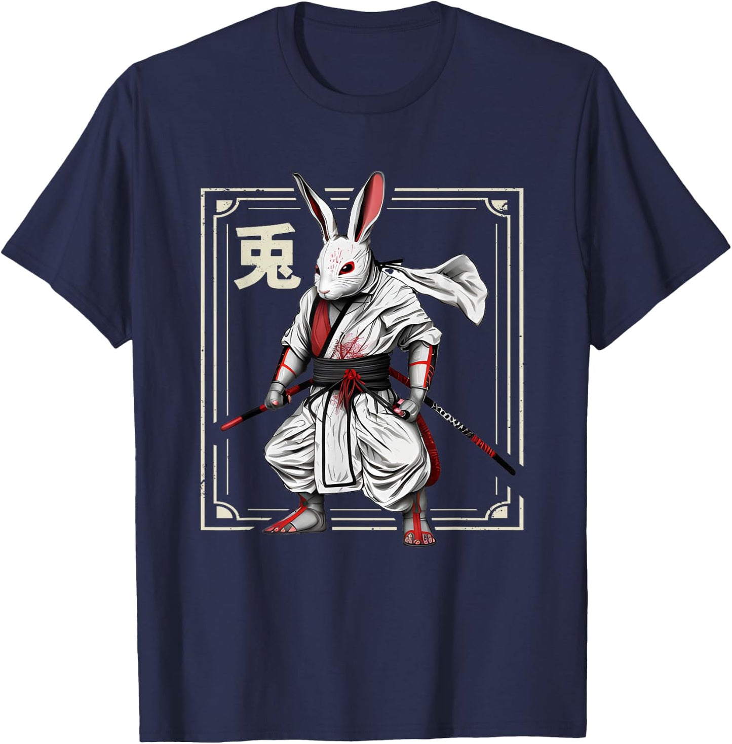 Japanese Rabbit Ninja Retro Bunny Ninja Rabbit T-Shirt - T-Shirt | Navy