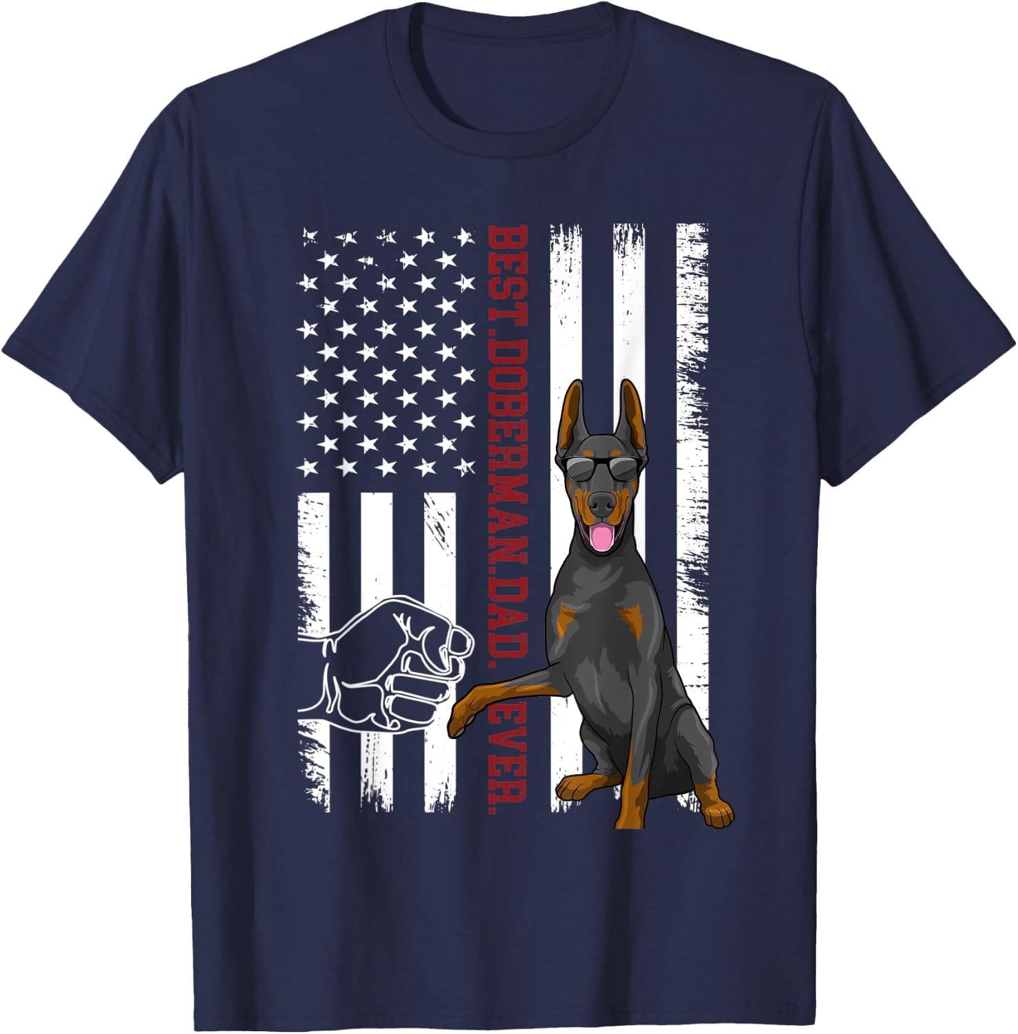 Doberman Pinscher Dad Dog American Flag Outfit T-Shirt - T-Shirt | Navy