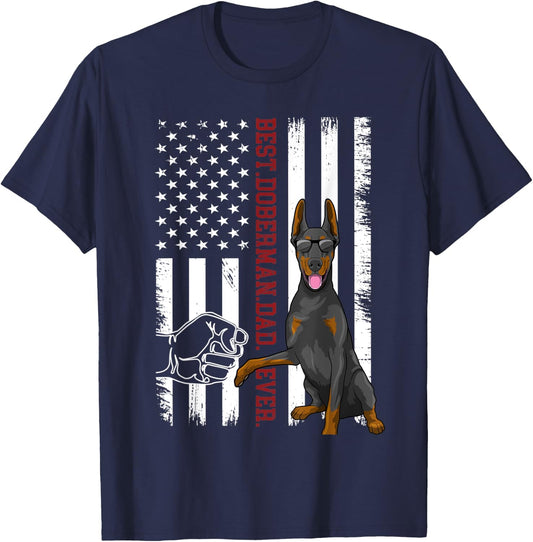 Doberman Pinscher Dad Dog American Flag Outfit T-Shirt - T-Shirt | Navy
