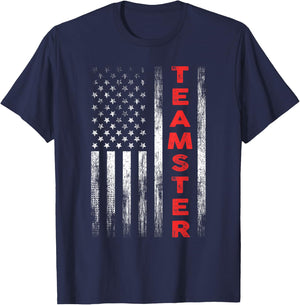 Teamster American Flag Patriotic Truck Driver US Trucking T-Shirt - T-Shirt | Navy
