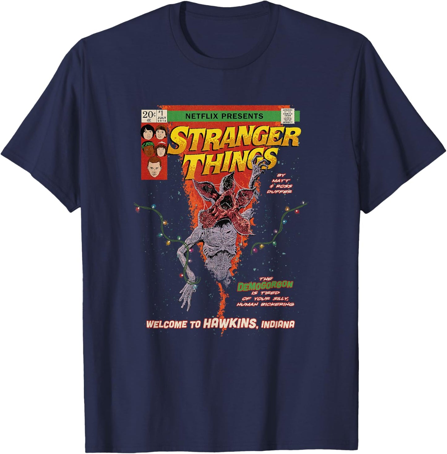 Stranger Things Retro Distressed Demogorgon Comic Book T-Shirt - T-Shirt | Navy