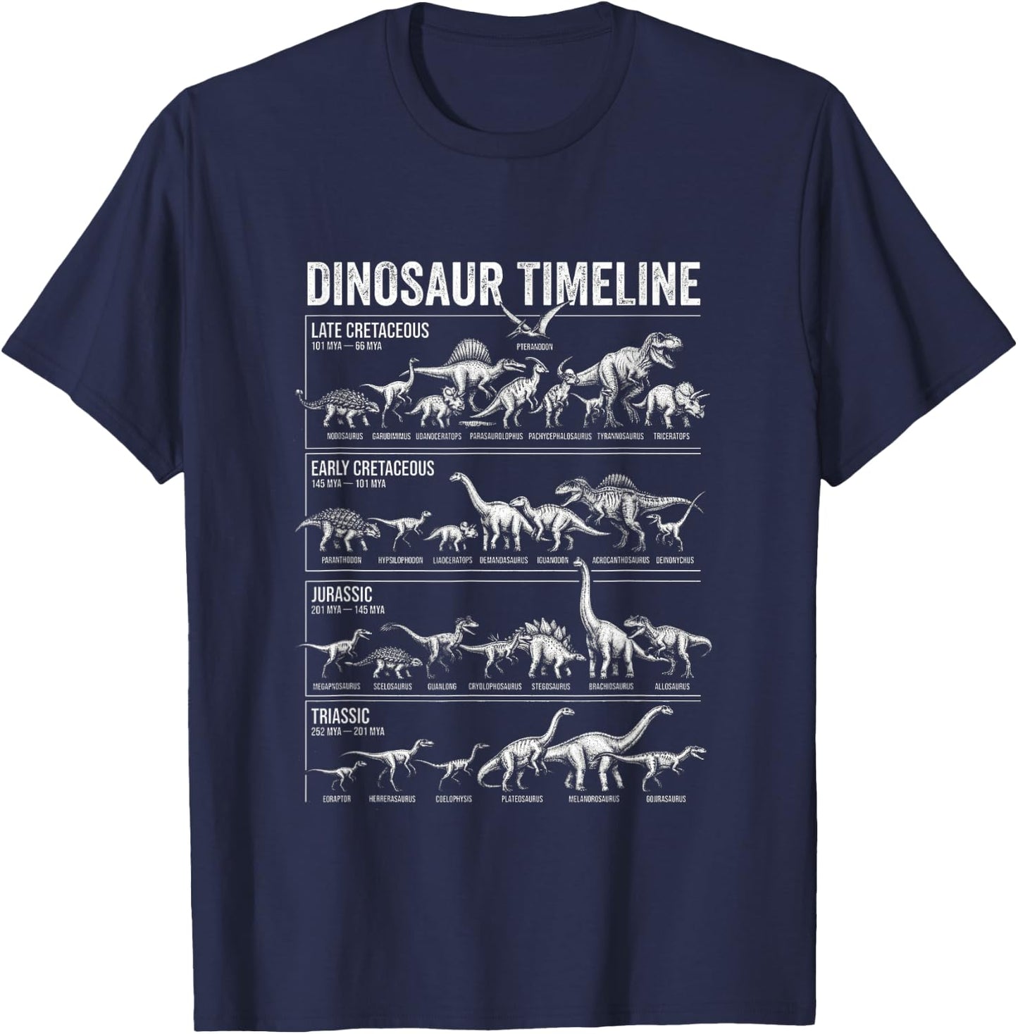 Dinosaur Timeline Prehistoric ERAS Paleontology Chart T-Shirt - T-Shirt | Navy