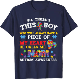 Autism Mom For Son Women Autism Awareness Month Autism Mom T-Shirt - T-Shirt | Navy