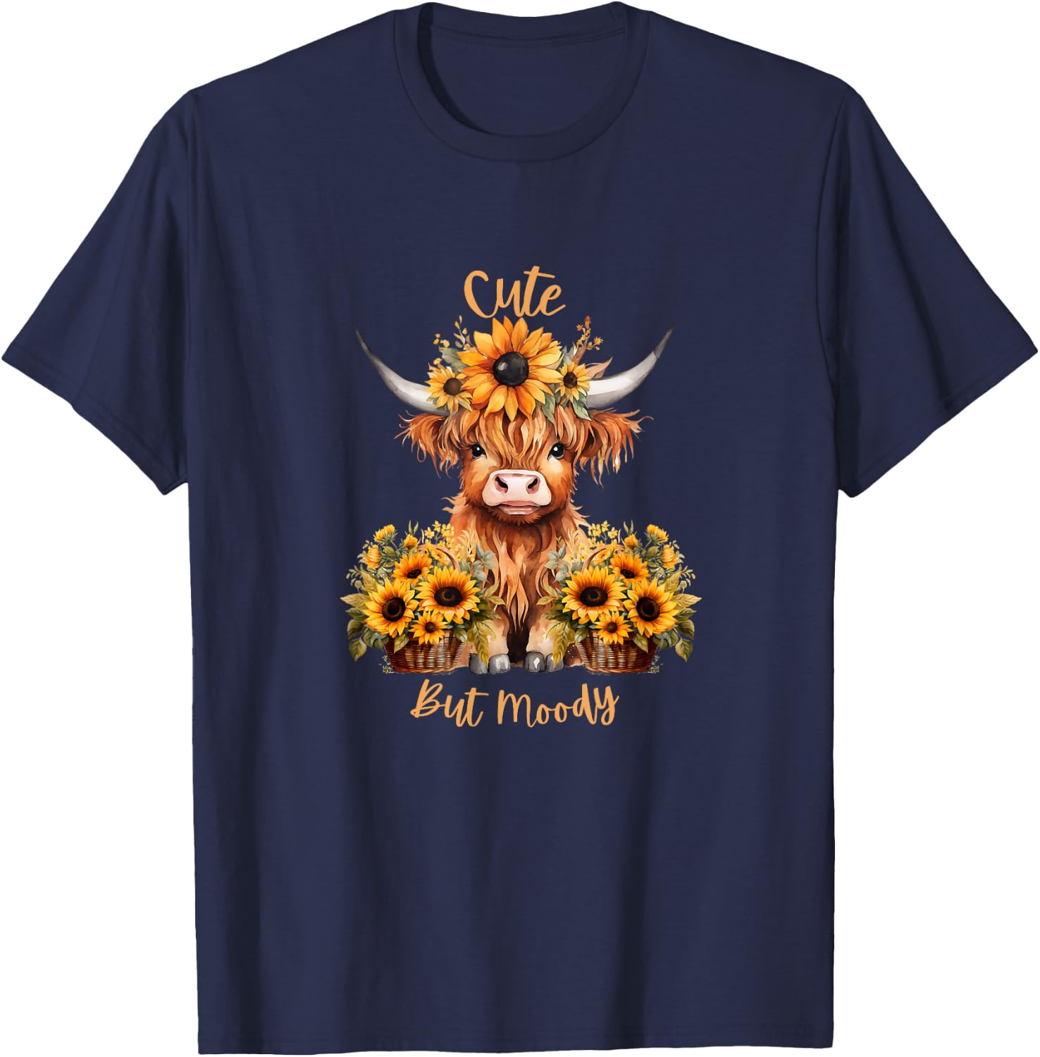 Cute Cow-Moody Cow Lovers Farm cowgirl baby cow an sunflower T-Shirt - T-Shirt | Navy