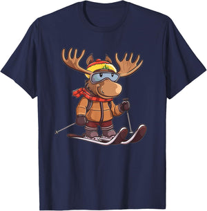 Cute Skiing Moose T-Shirt - T-Shirt | Navy