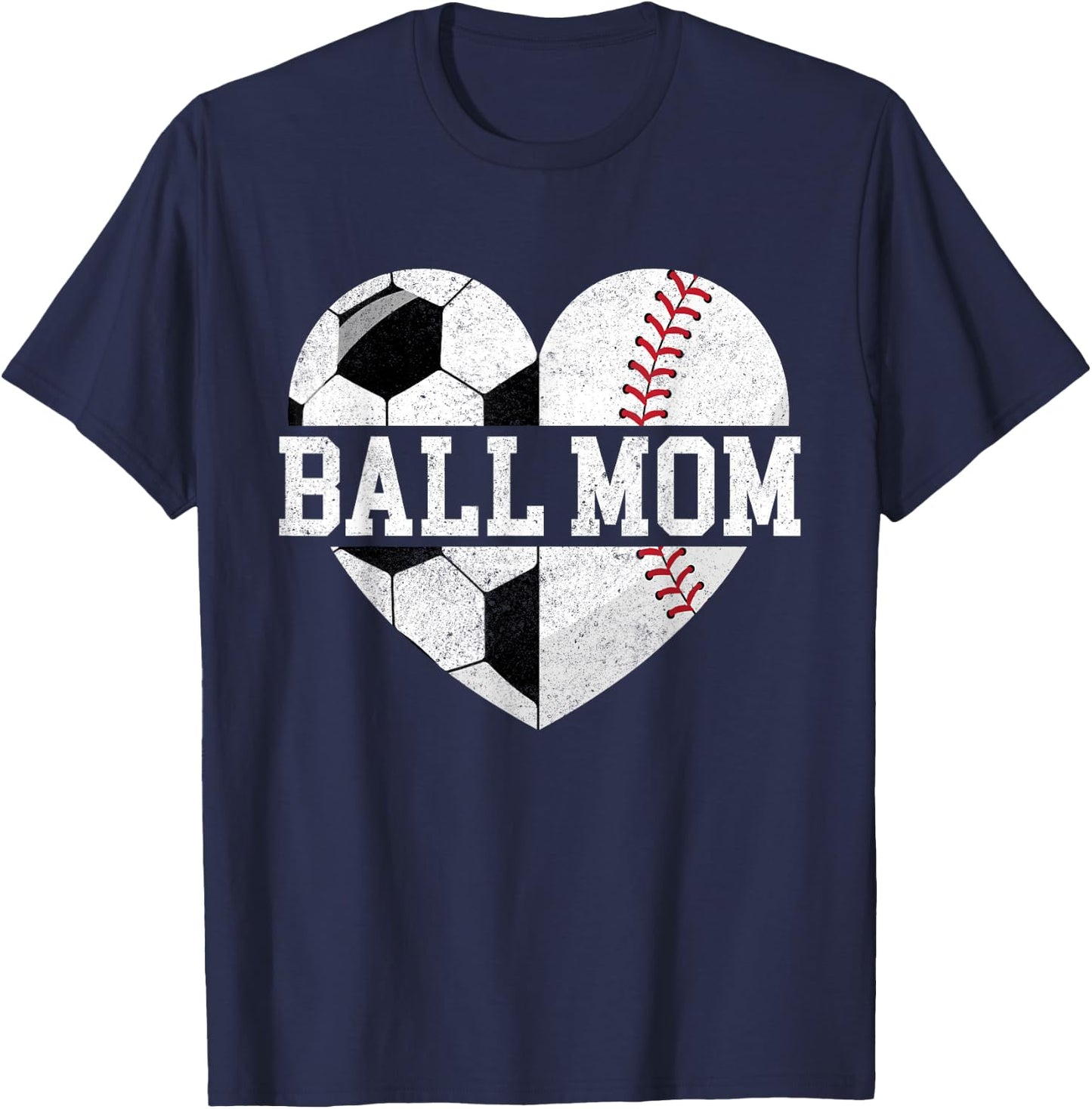 Ball Mom Shirt Heart Funny Baseball Soccer Mom T-Shirt - T-Shirt | Navy