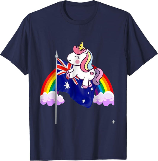 Unicorn Riding Australia Flag Funny Rainbow Australian T-Shirt - T-Shirt | Navy