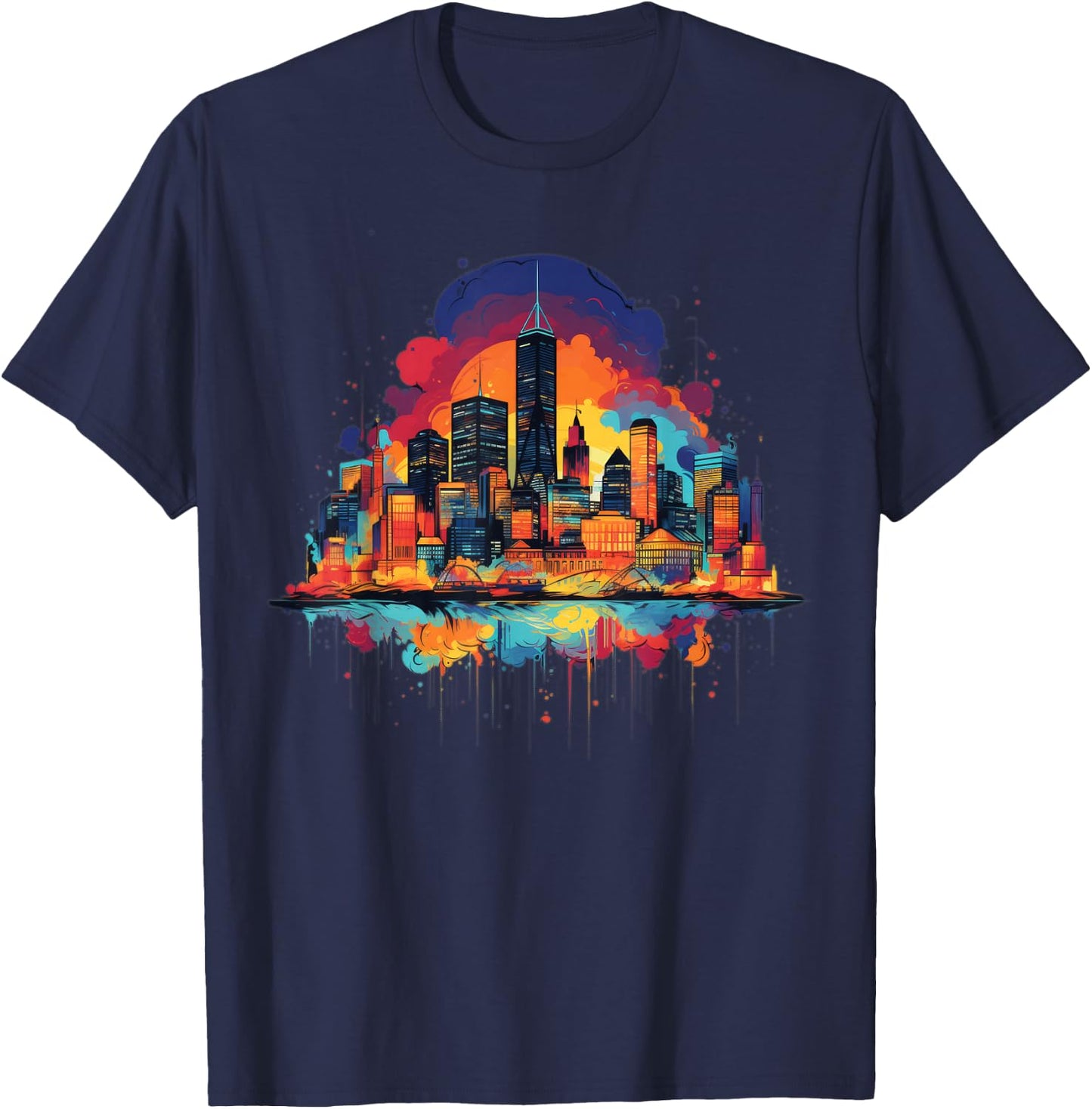 Boston City Skyline Colorful Art Women T-Shirt - T-Shirt | Navy