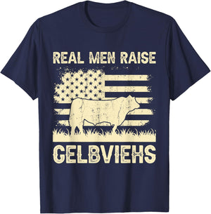 Real Men Raise Cow - Cattle Farmer Breeder Gelbvieh T-Shirt - T-Shirt | Navy