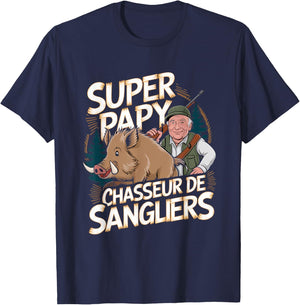 Gift Super Grandpa Boar Hunter Retirement Hunting , Black, S T-Shirt - T-Shirt | Navy