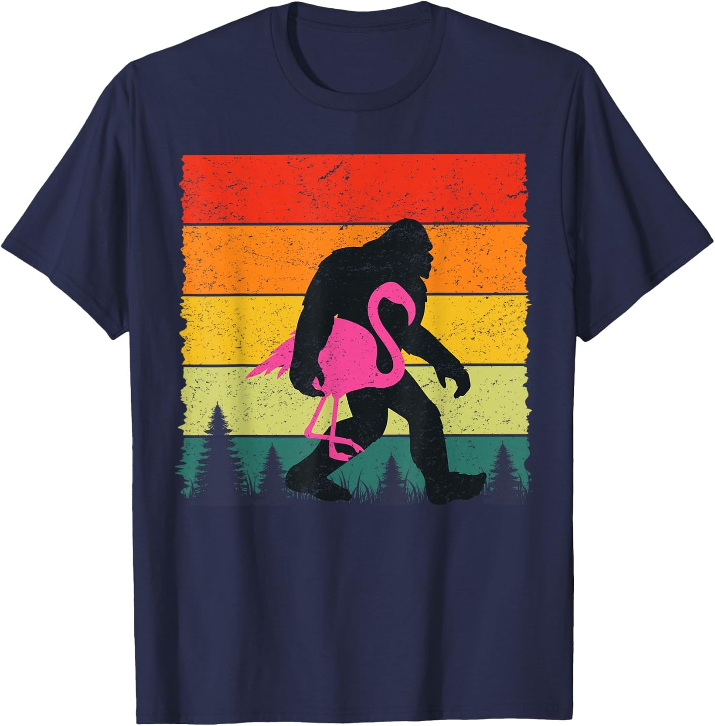 Bigfoot Sasquatch Pink Flamingo Aloha Beach Hawaiian Party T-Shirt - T-Shirt | Navy