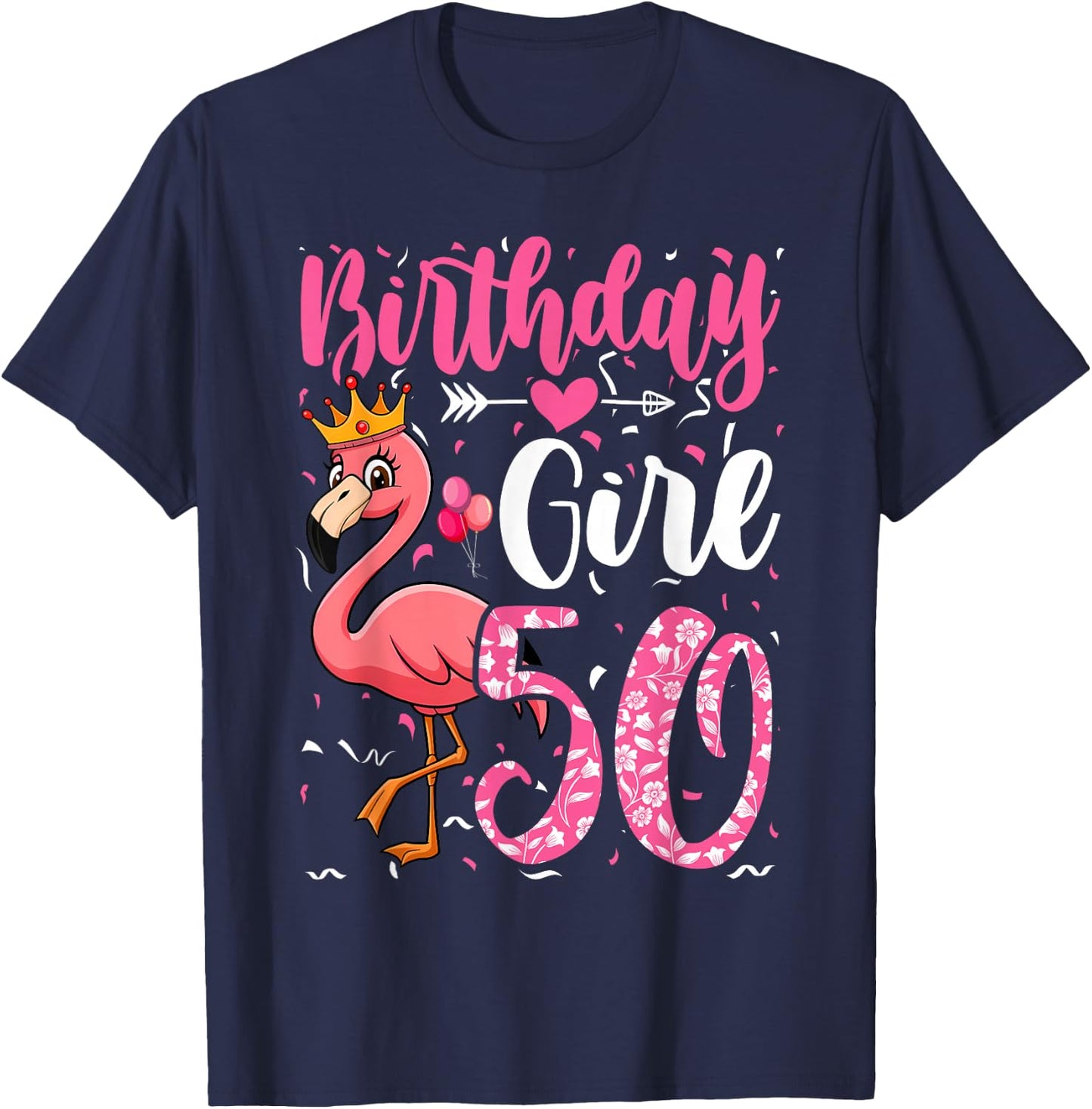 50th Birthday Flamingo Fan 50 Year Old Women 50th Bday T-Shirt - T-Shirt | Navy