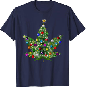 Weed Leaf Christmas Tree Pot Marijuana THC Vape Reefer Hippy T-Shirt - T-Shirt | Navy
