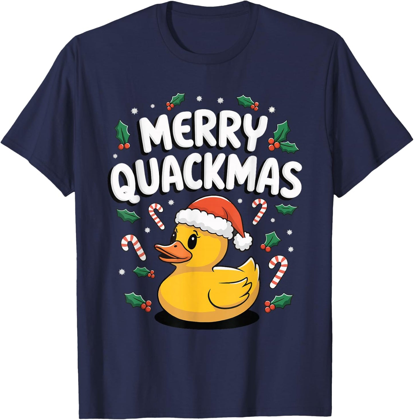 Merry Quackmas Christmas Rubber Duck T-Shirt - T-Shirt | Navy