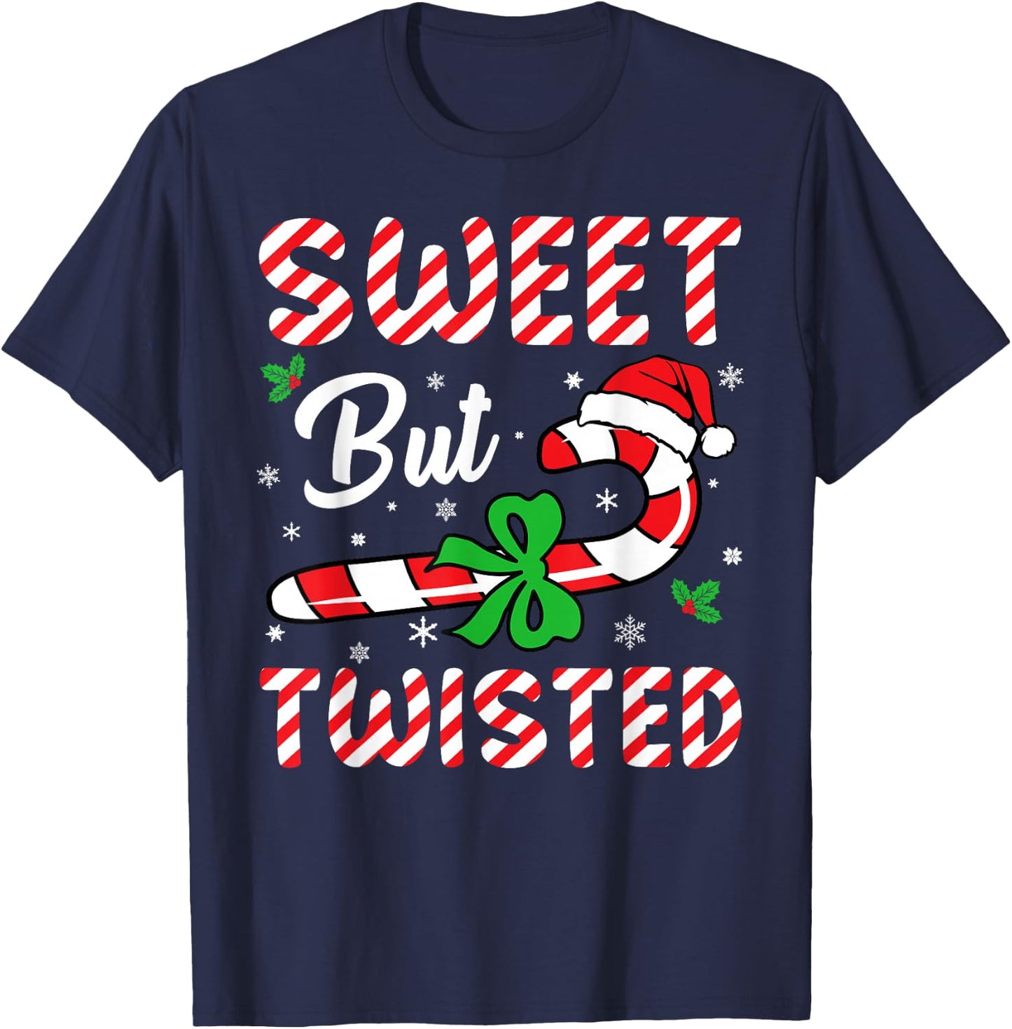 Sweet But Twisted Funny Christmas Candy Cane Boys Girls Kids T-Shirt - T-Shirt | Navy