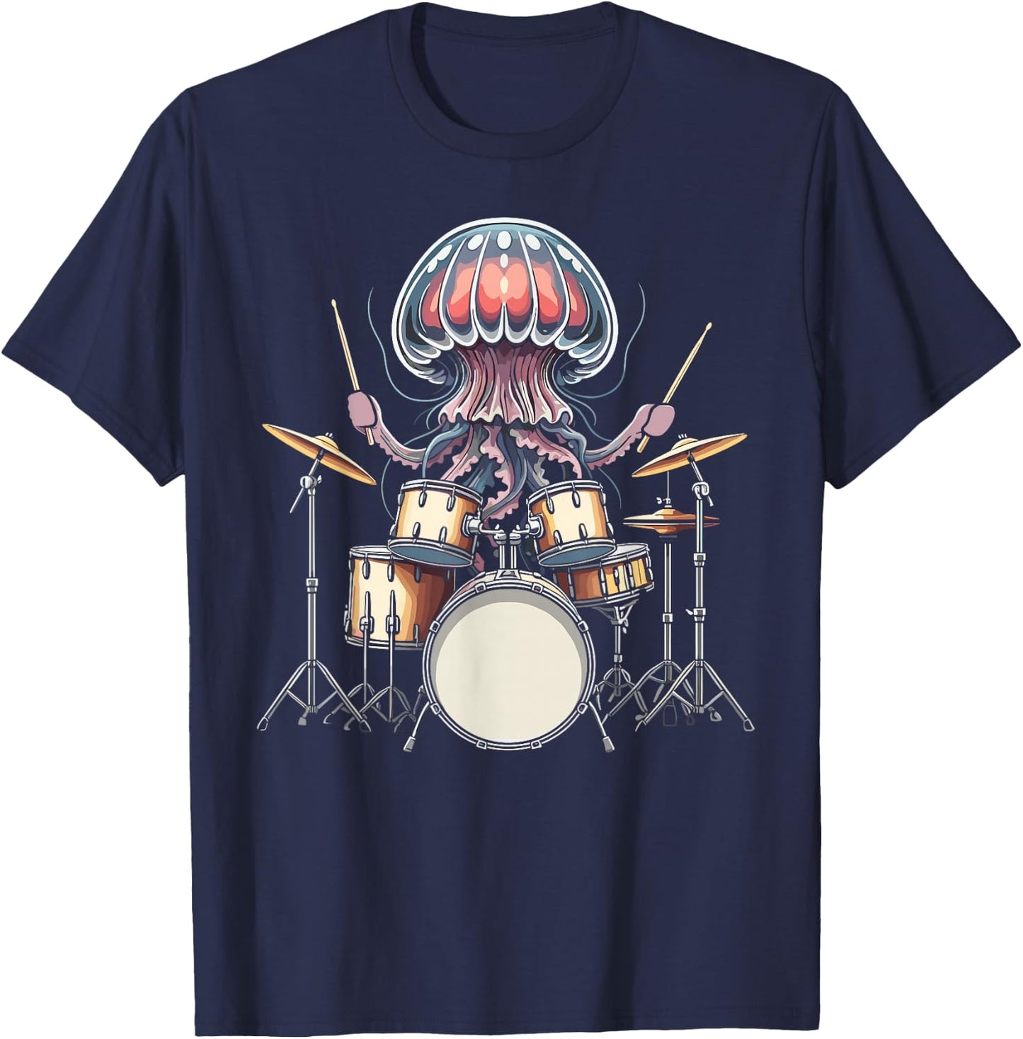 Jellyfish playing drums drummer jelly fish T-Shirt - T-Shirt | Navy