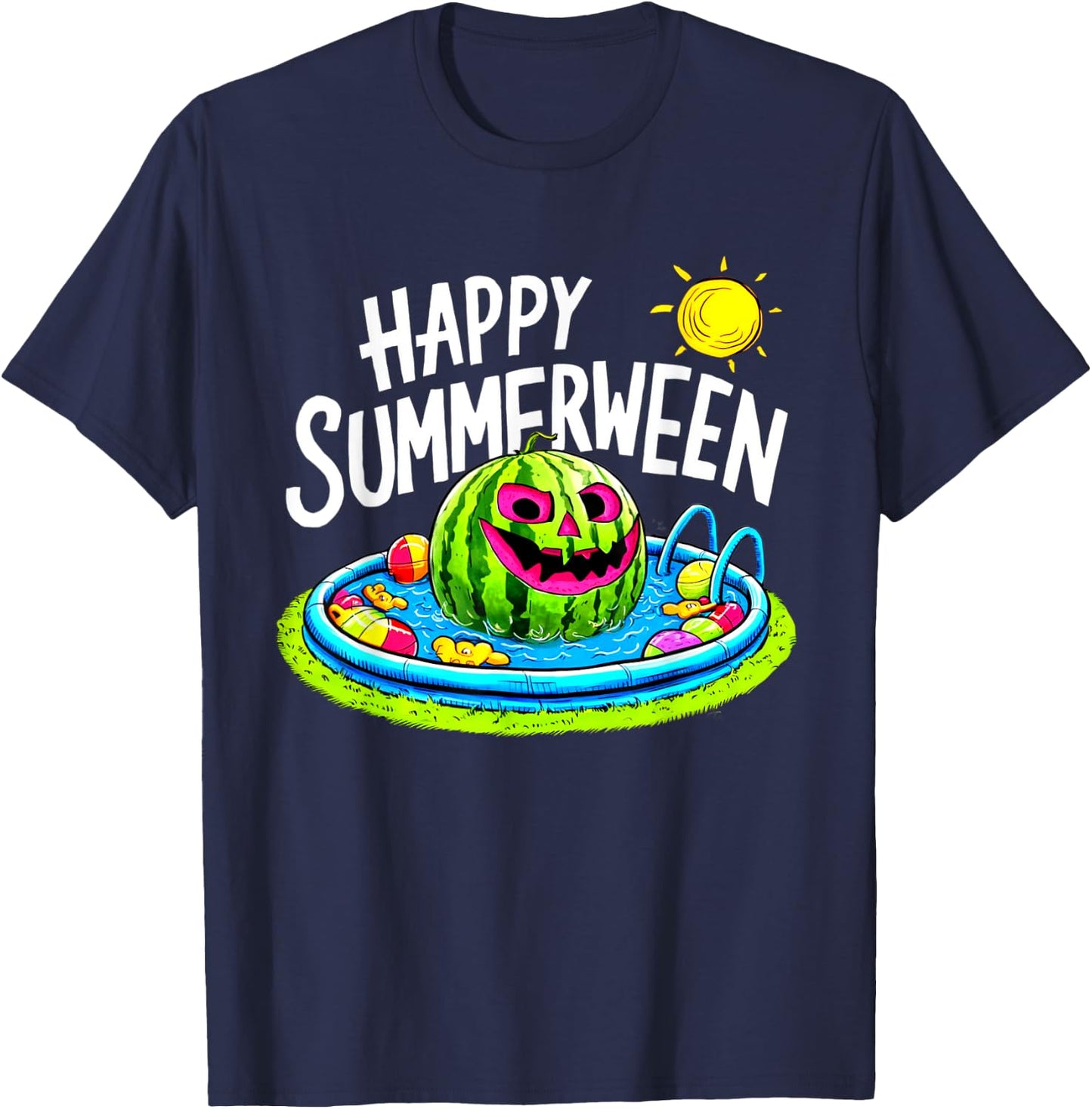 Happy Summerween Summer Watermelon Jack-o-lantern Halloween T-Shirt - T-Shirt | Navy