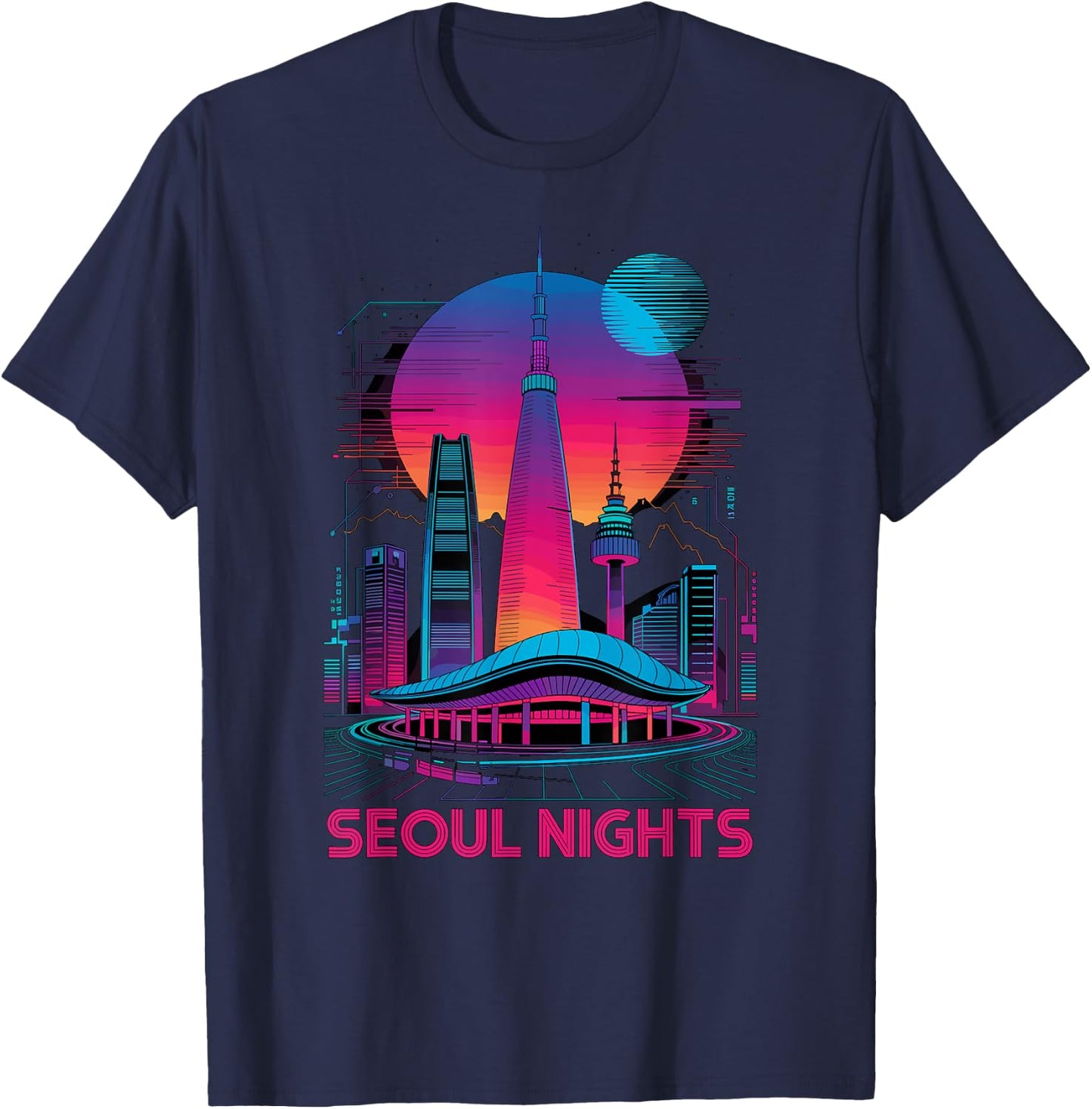 Séoul, horizon de la ville sud-coréenne, vie nocturne amusante T-Shirt - T-Shirt | Navy