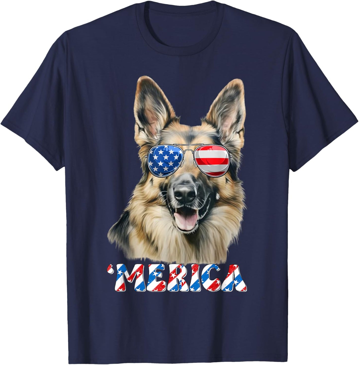 German Shepherd Dog Merica US Flag 4Th Of July Patriotic T-Shirt - T-Shirt | Navy