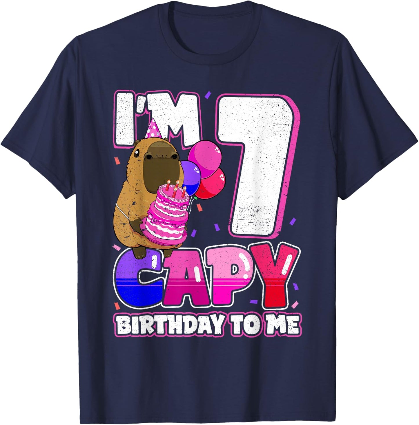 7 Years Capy Birthday to me Girls 7th Birthday Capybara T-Shirt - T-Shirt | Navy
