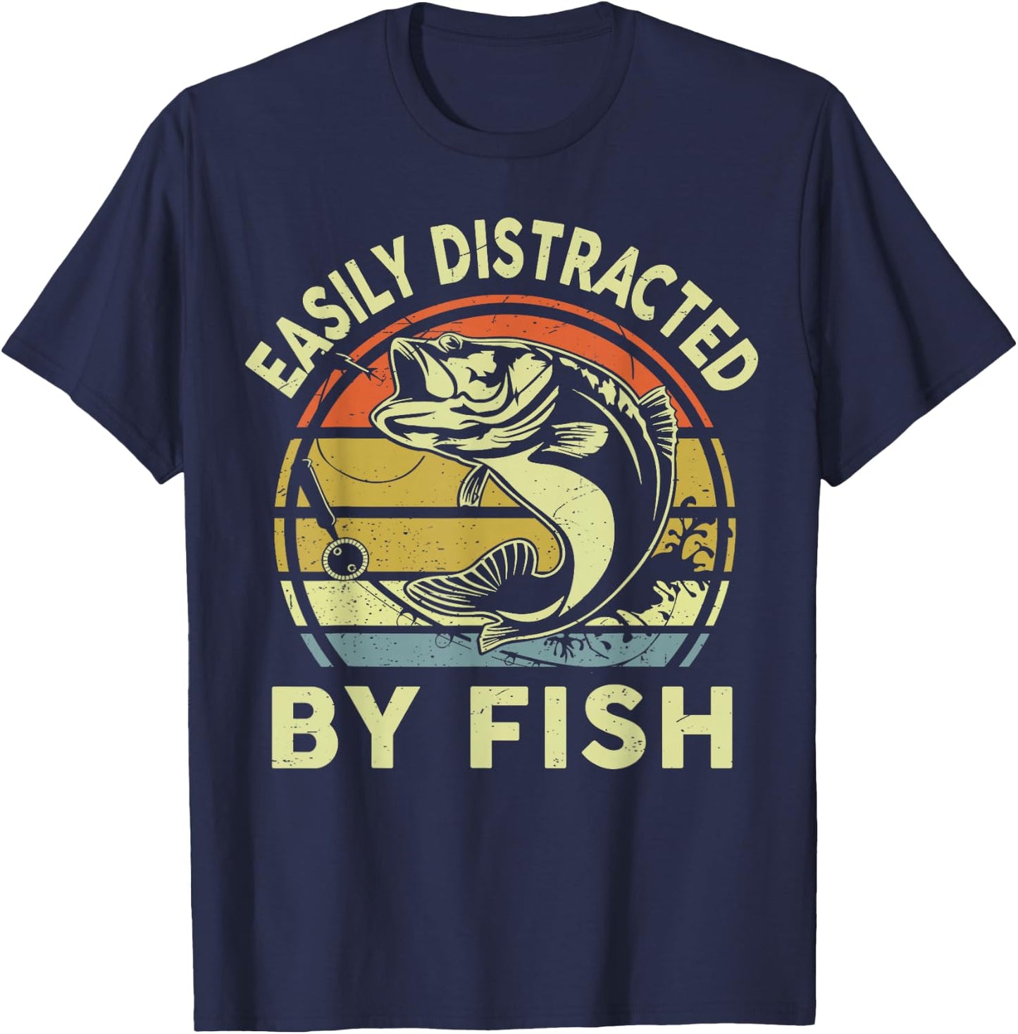Easily Distracted by Fish Funny Youth Boy Bass Fishing Humor T-Shirt - T-Shirt | Navy
