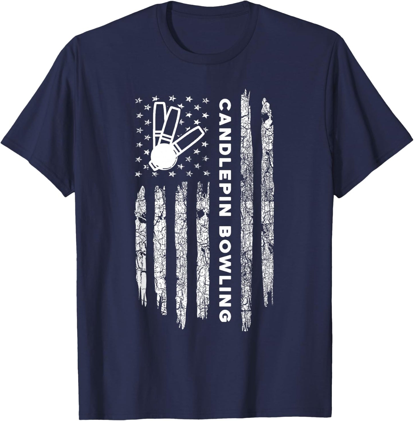 American Flag Candlepin Bowling - Vintage Candlepin Bowling T-Shirt - T-Shirt | Navy