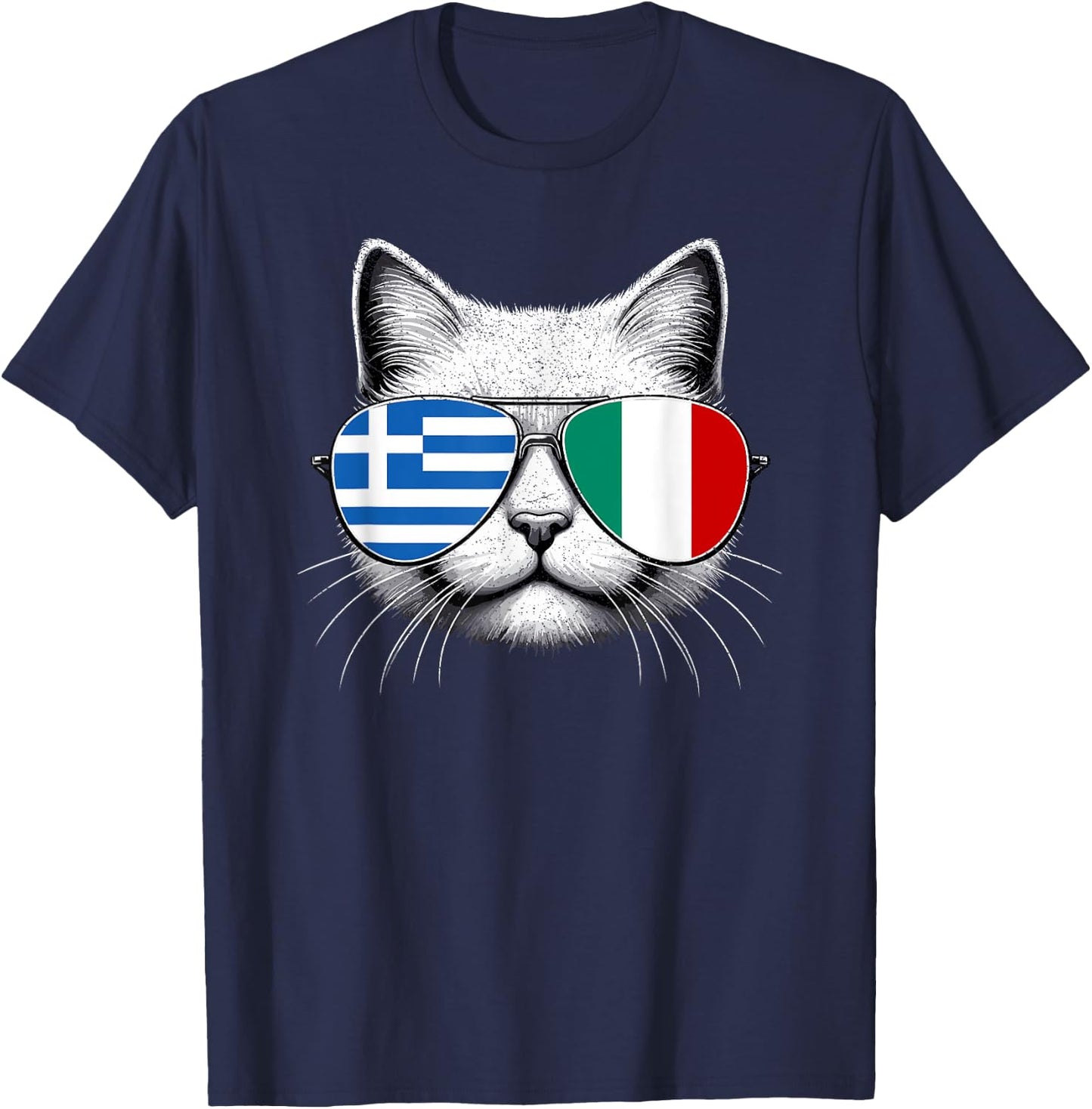 Greek Italian Flag Funny Cat Greece Italy Mix Heritage T-Shirt - T-Shirt | Navy