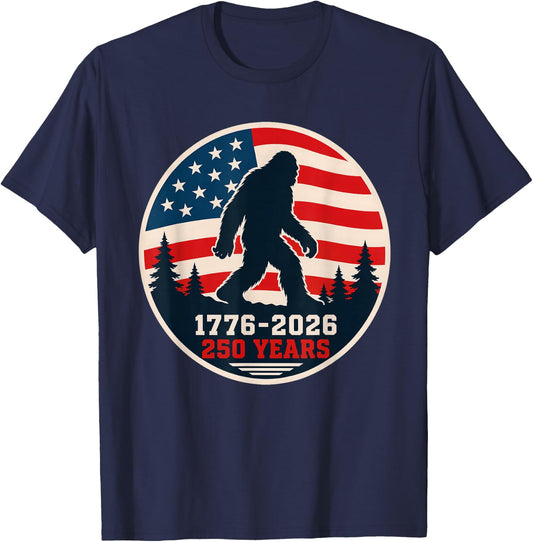 Bigfoot Sasquatch USA Flag 1776-2026 250 Years 4th of July T-Shirt - T-Shirt | Navy