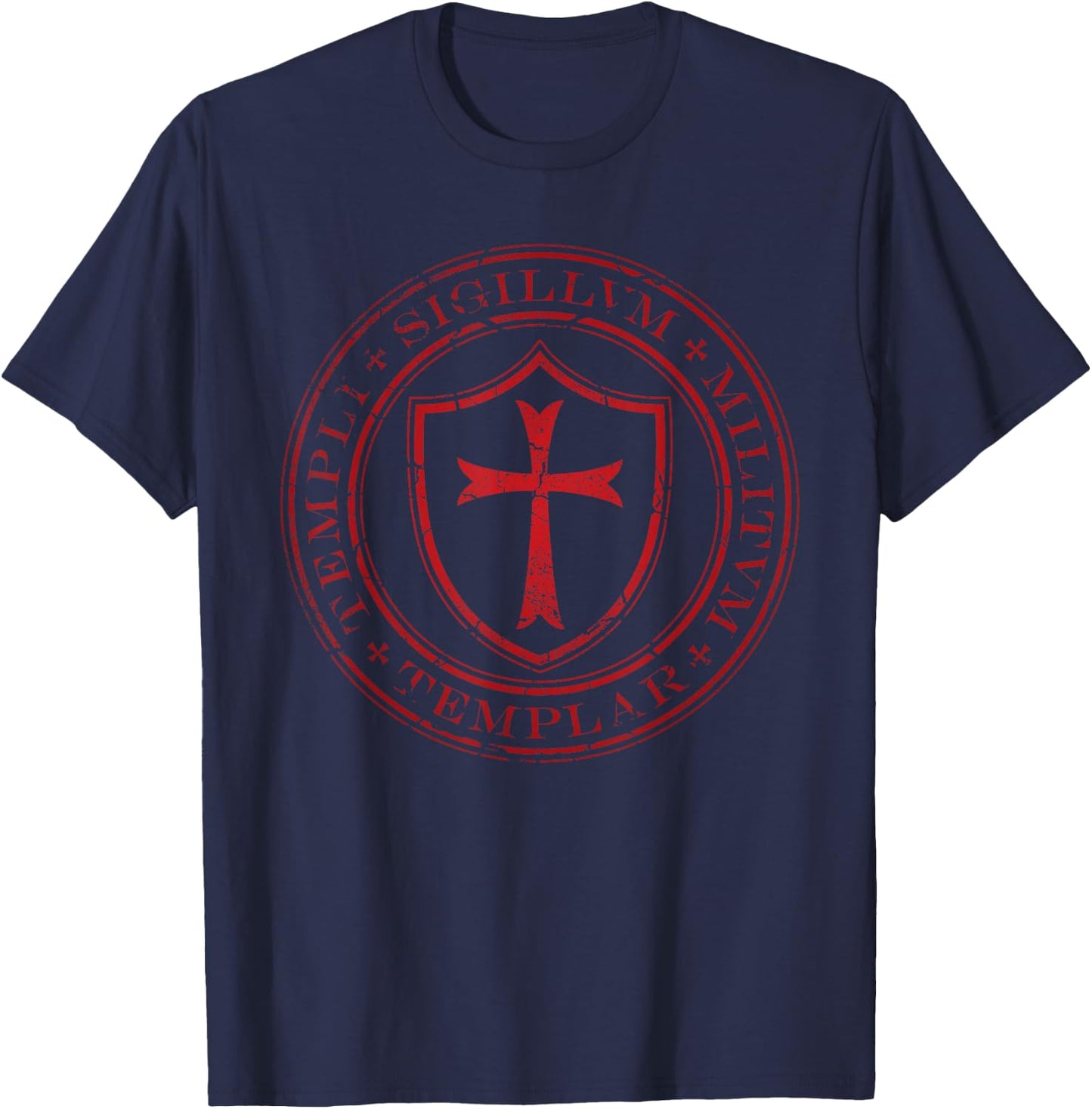 Distressed Knights Templar Cross, Seal of Soldiers T-Shirt - T-Shirt | Navy