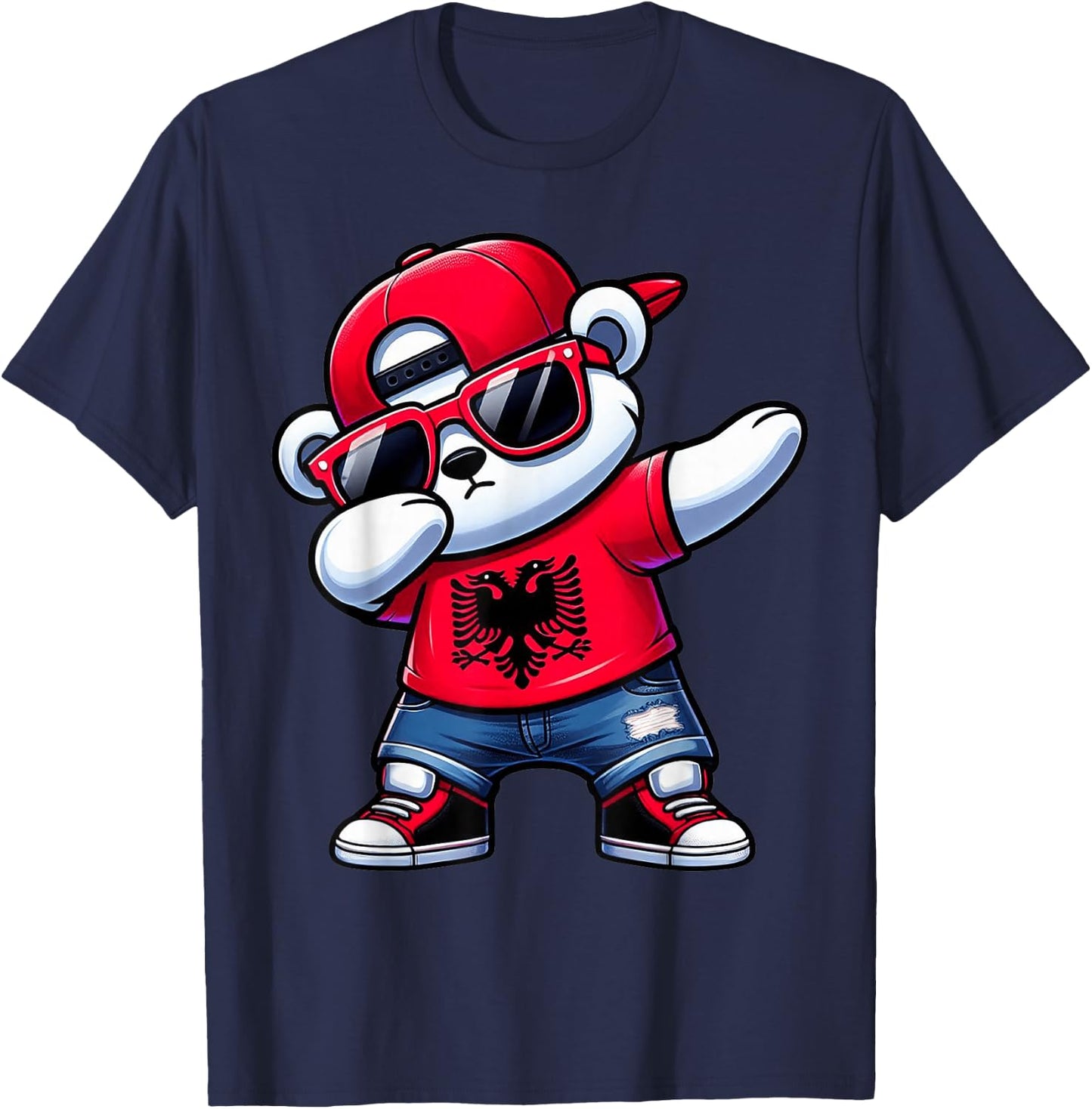 Albanian Bear Albania Dabbing Boys Kids 2024 , black T-Shirt - T-Shirt | Navy