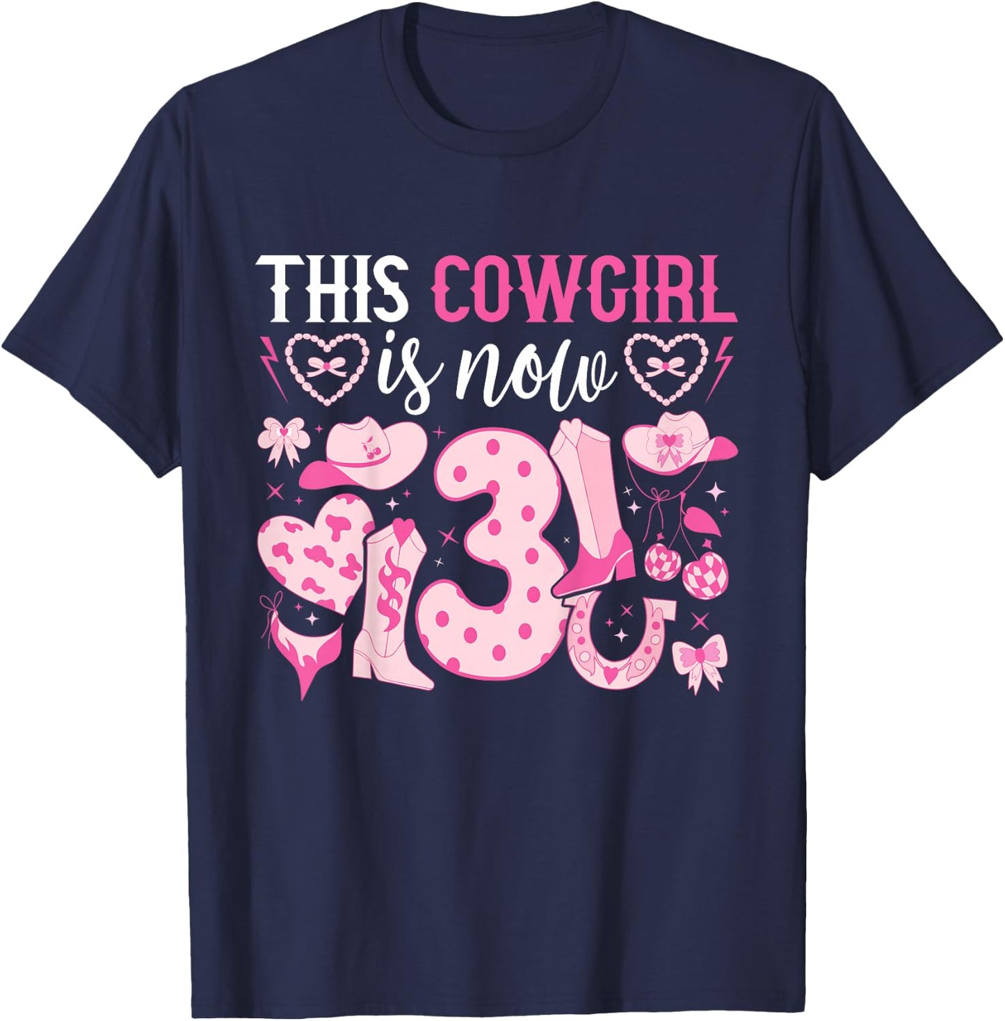 Kids 3rd Birthday Cowgirl Three Year Old Cow Girl Birthday T-Shirt - T-Shirt | Navy
