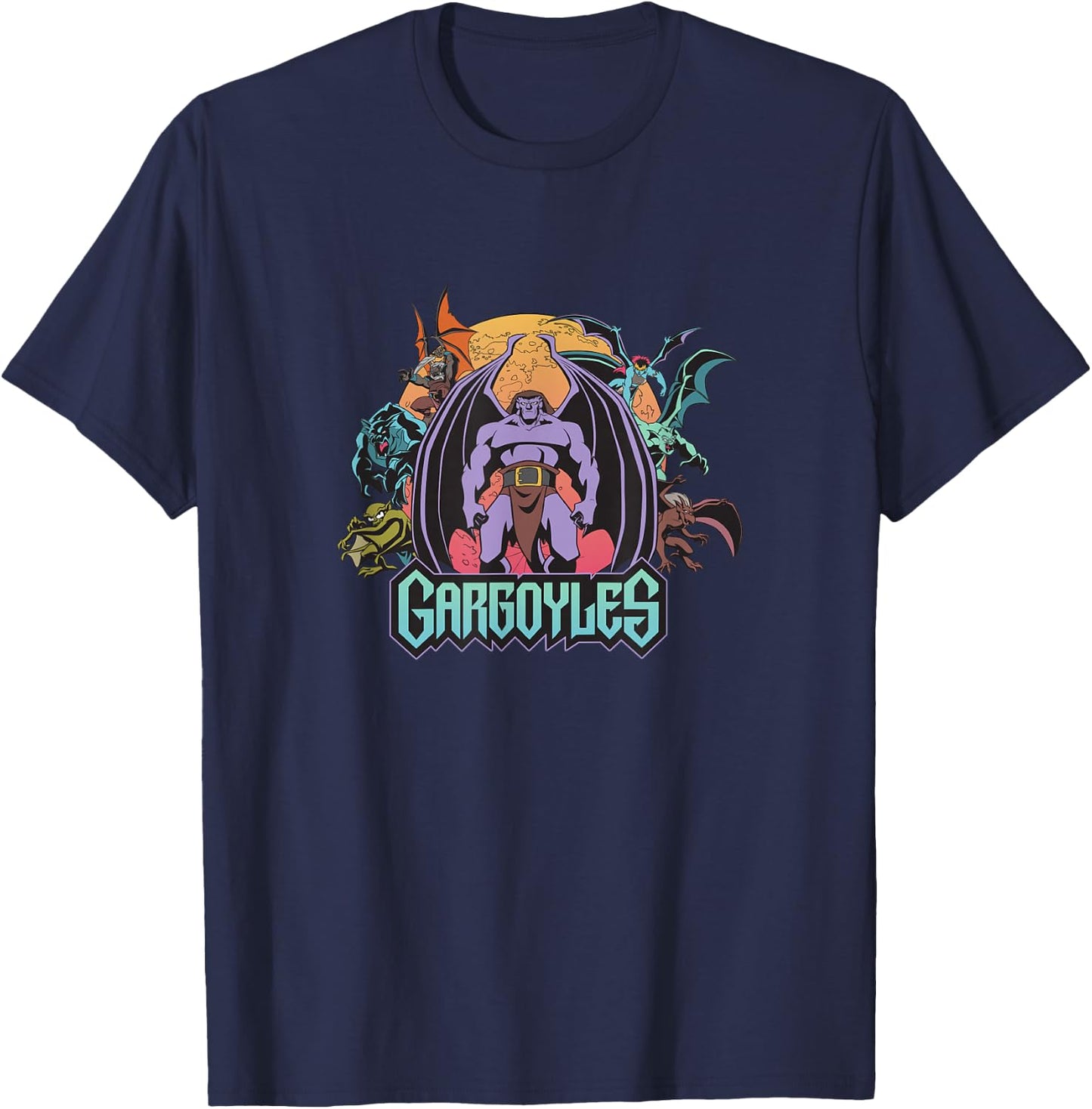 Disney Gargoyles Posing Under The Moon Epic Vintage Portrait T-Shirt - T-Shirt | Navy