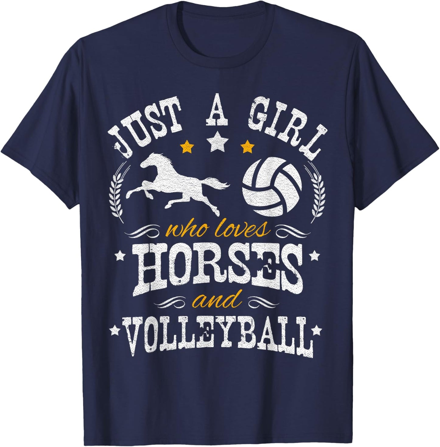 Just A Girl Who Loves Horses & Volleyball - Horse Lover T-Shirt - T-Shirt | Navy