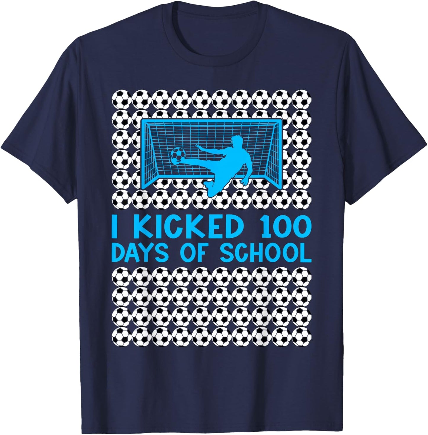 100 Days Of School Soccer 100th Day Of School For Boys Kids T-Shirt - T-Shirt | Navy