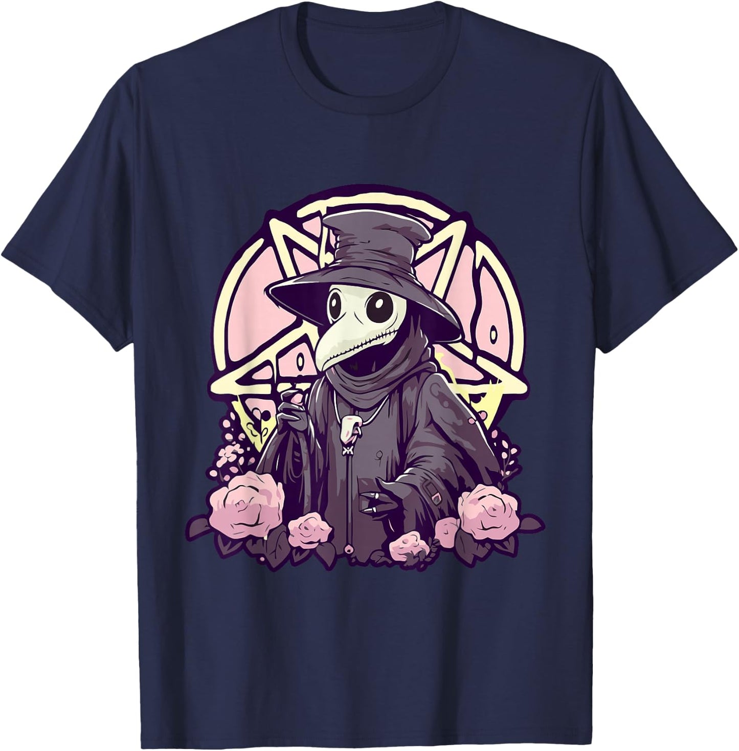 Pastel Goth Gruselige Pest Doctor Rosen und Pentagramm Kawaii T-Shirt - T-Shirt | Navy