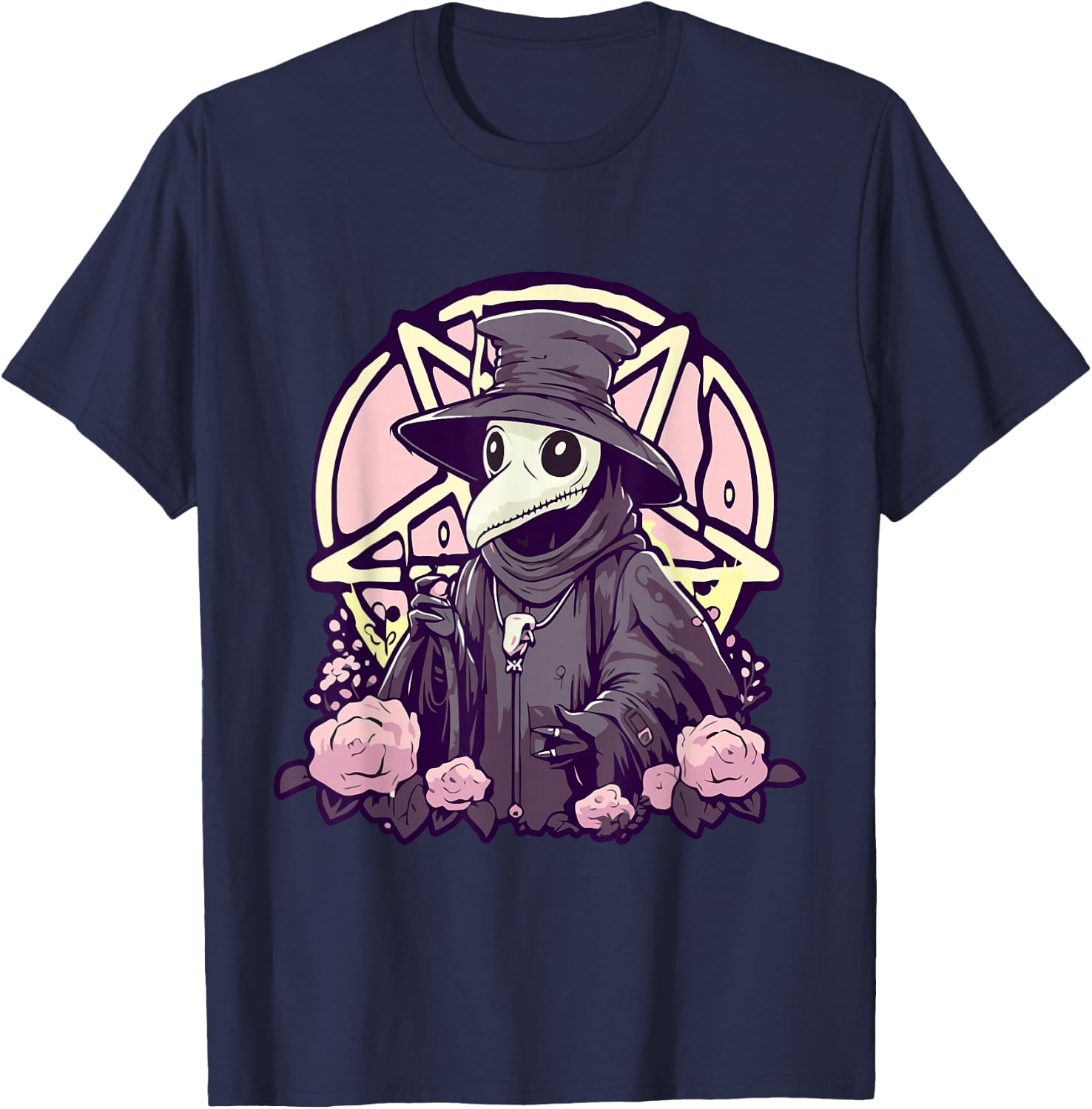 Pastel Goth Gruselige Pest Doctor Rosen und Pentagramm Kawaii T-Shirt - T-Shirt | Navy