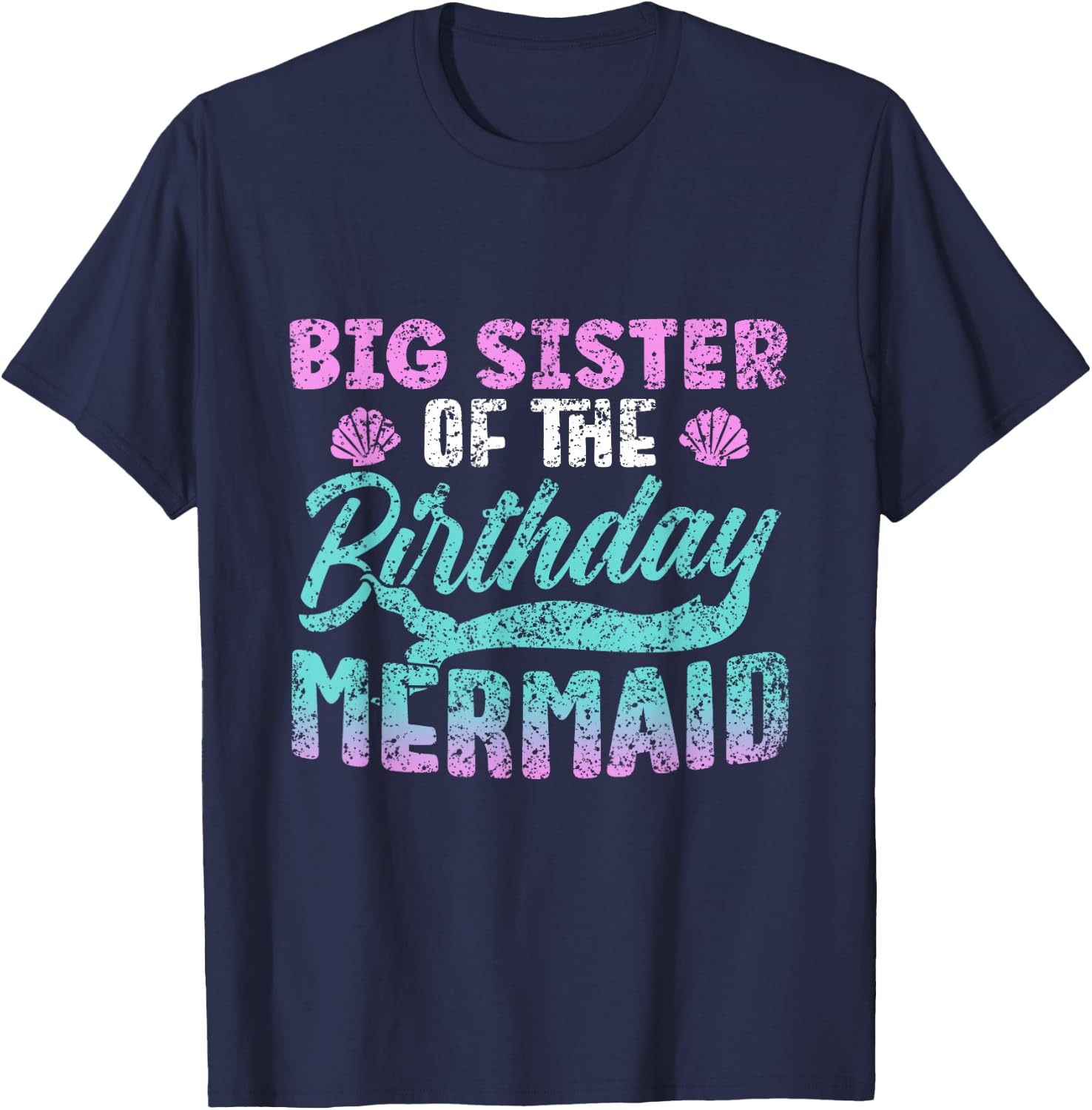 Big Sister Of The Birthday Mermaid Party Cute Girl T-Shirt - T-Shirt | Navy