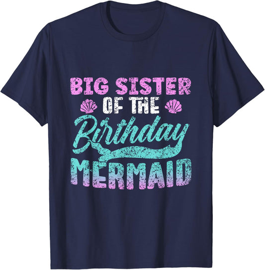 Big Sister Of The Birthday Mermaid Party Cute Girl T-Shirt - T-Shirt | Navy